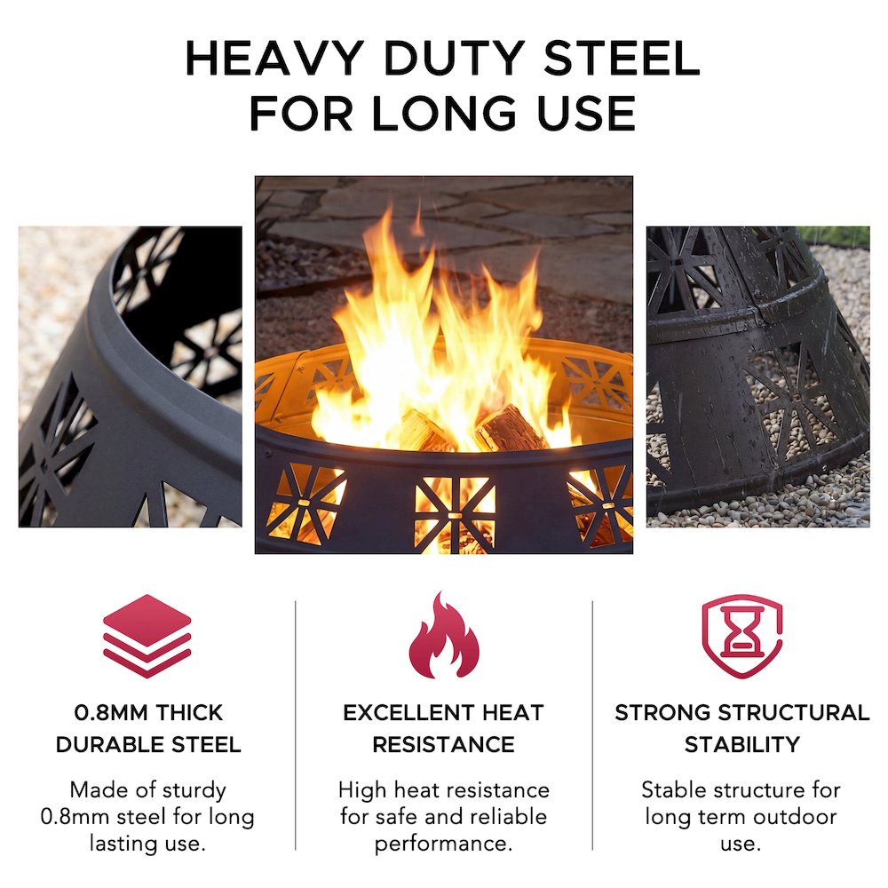 36-Inch Outdoor Fire Pit Ring, Heavy-Duty Steel Fire Pit Liner with Cutouts