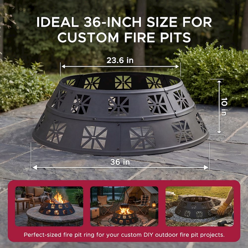 36-Inch Outdoor Fire Pit Ring, Heavy-Duty Steel Fire Pit Liner with Cutouts