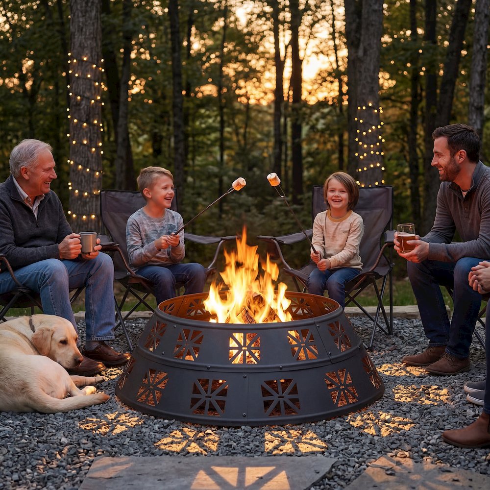36-Inch Outdoor Fire Pit Ring, Heavy-Duty Steel Fire Pit Liner with Cutouts