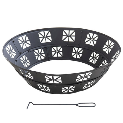 36-Inch Outdoor Fire Pit Ring, Heavy-Duty Steel Fire Pit Liner with Cutouts