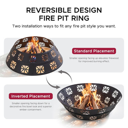 36-Inch Outdoor Fire Pit Ring, Heavy-Duty Steel Fire Pit Liner with Cutouts