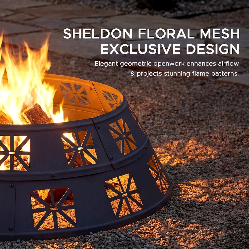 36-Inch Outdoor Fire Pit Ring, Heavy-Duty Steel Fire Pit Liner with Cutouts