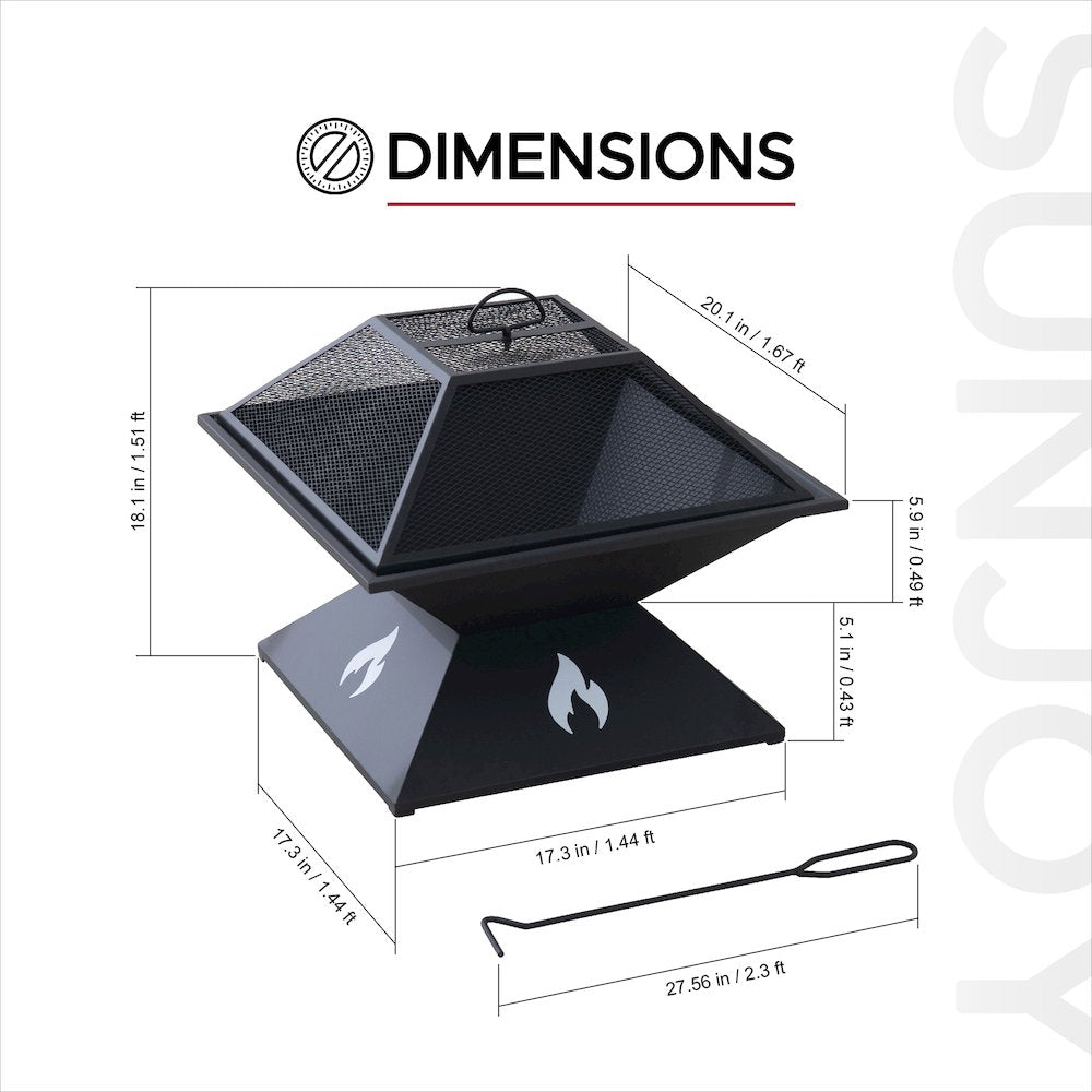 20-Inch Outdoor Steel Firepit with Spark Screen & Sleek Geometric Base