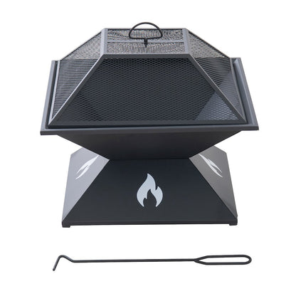 20-Inch Outdoor Steel Firepit with Spark Screen & Sleek Geometric Base