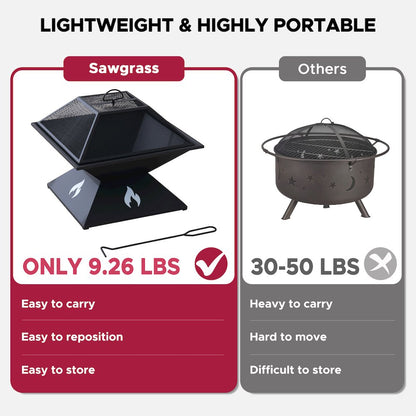 20-Inch Outdoor Steel Firepit with Spark Screen & Sleek Geometric Base