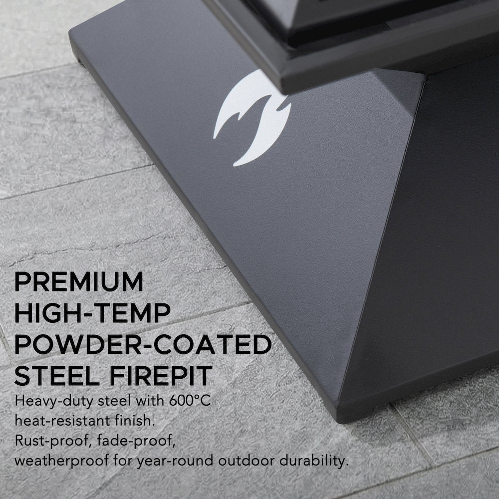 20-Inch Outdoor Steel Firepit with Spark Screen & Sleek Geometric Base