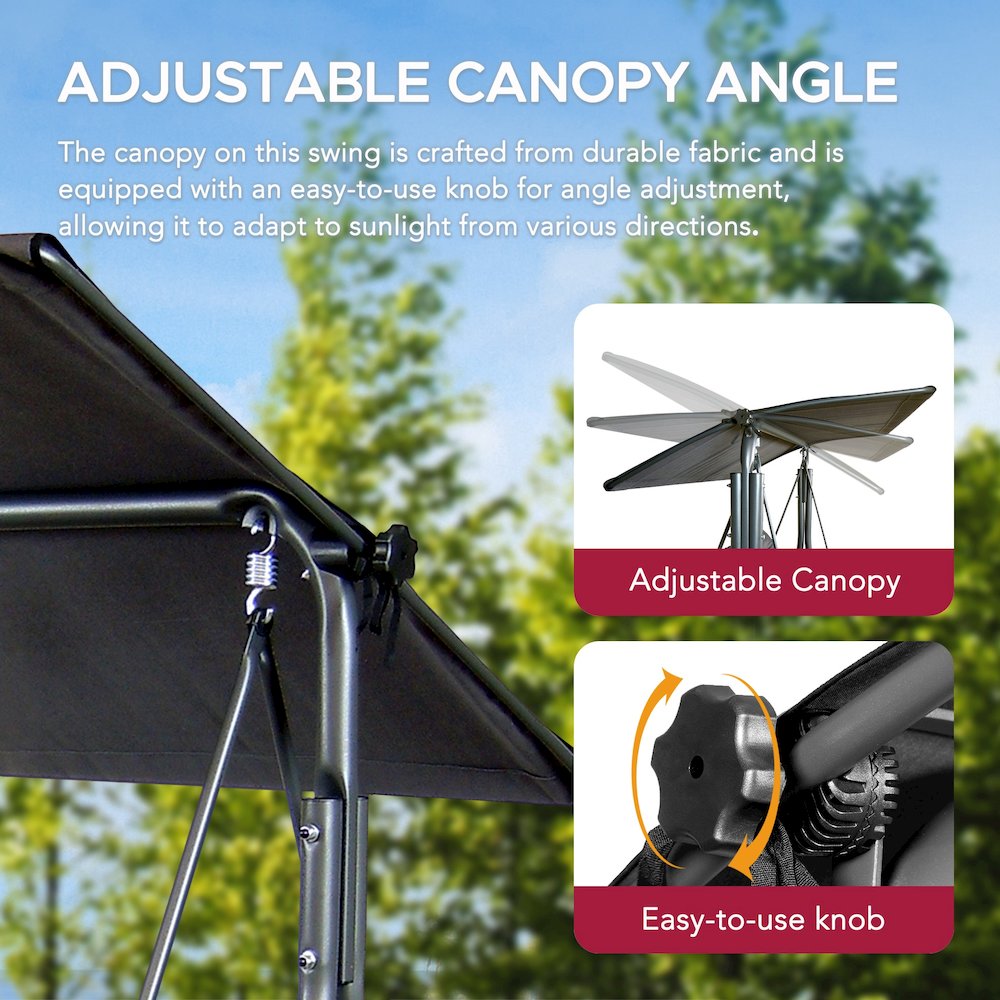 2-Seat Patio Metal Proch Swing With Adjustable Canopy