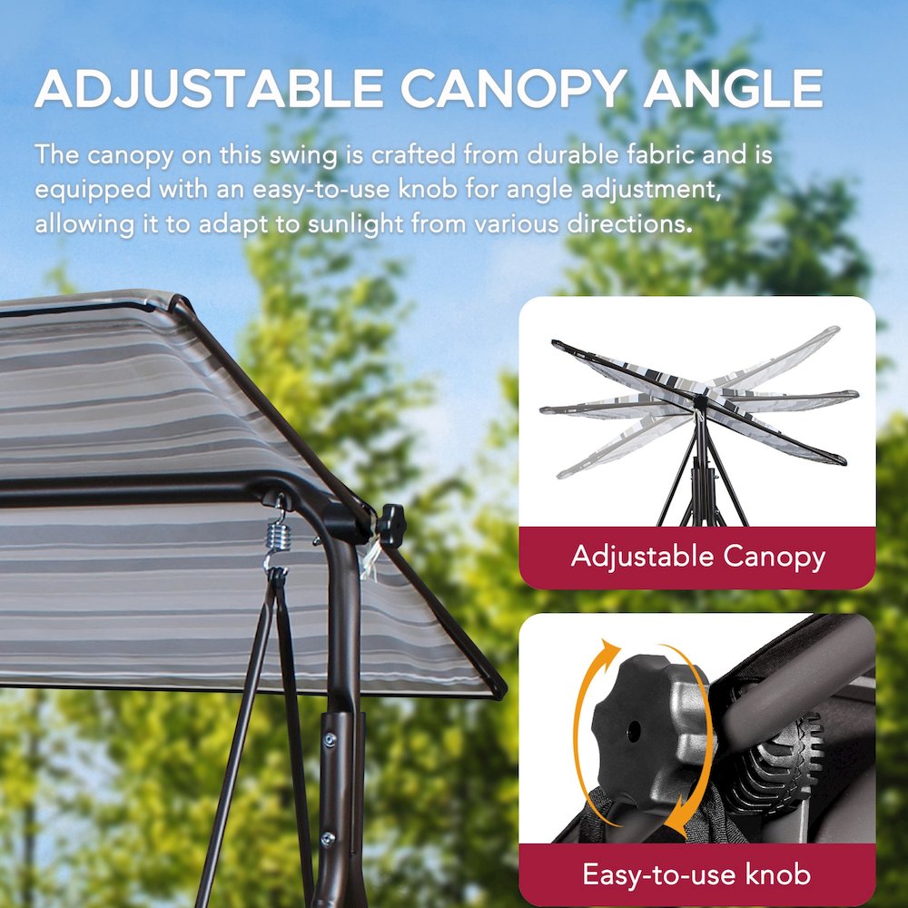 2-Seat Patio Metal Proch Swing With Adjustable Canopy