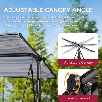2-Seat Patio Metal Proch Swing With Adjustable Canopy