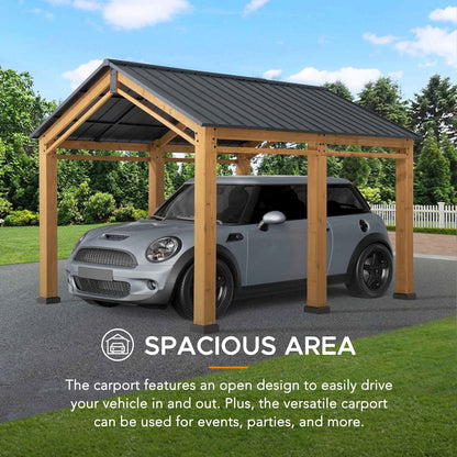 Outdoor Gazebo, Heavy Duty Garage Car Shelter with Powder-Coated Steel Roof