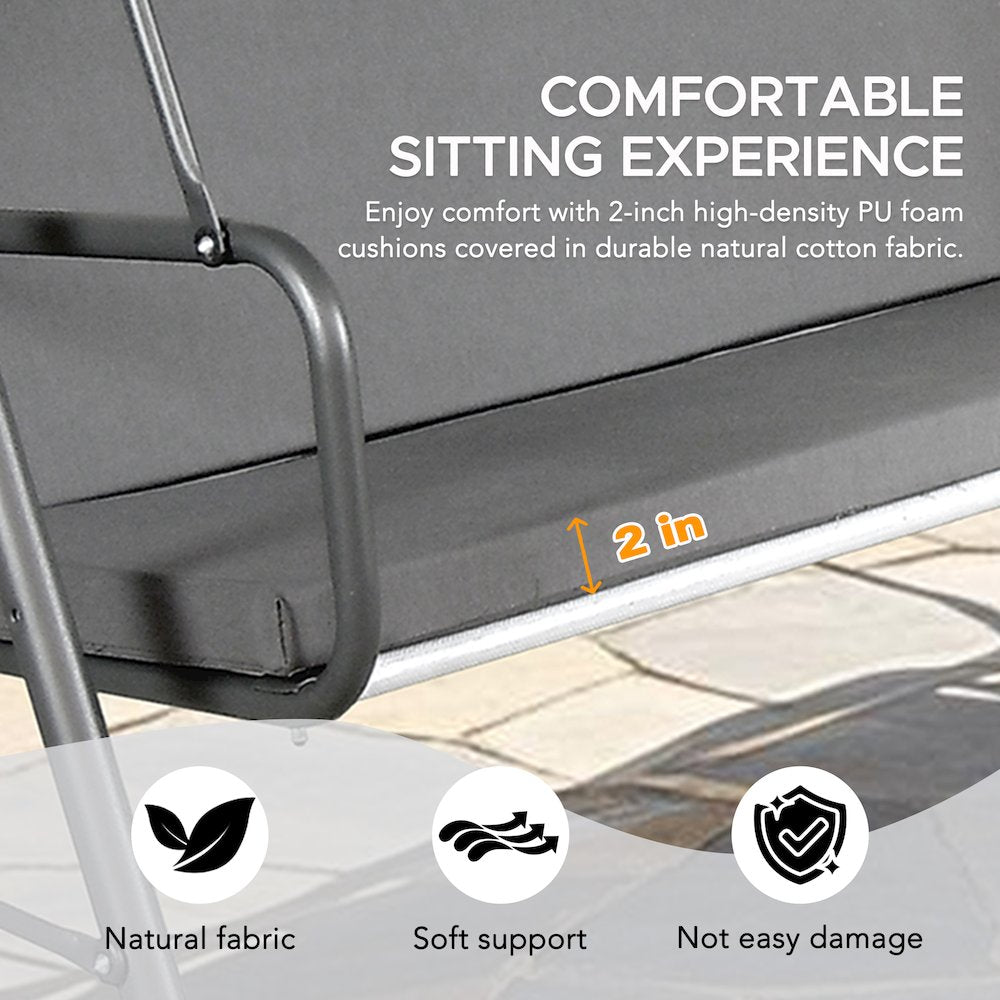 2-Seat Patio Metal Proch Swing With Adjustable Canopy