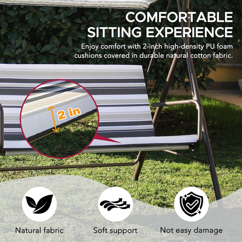 2-Seat Patio Metal Proch Swing With Adjustable Canopy