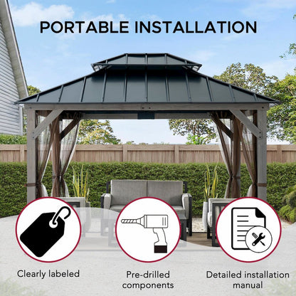 10 ft. x 12 ft. Cedar Wood Gazebo with Galvanized Steel Roof - Gray