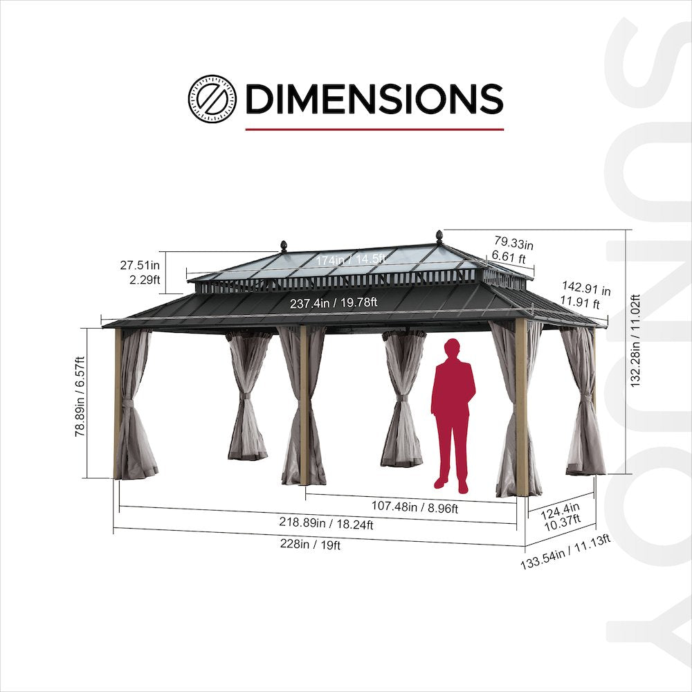20 ft. x 12 ft. Kingston Extra-Tall, Wide Hardtop Wood Gazebo