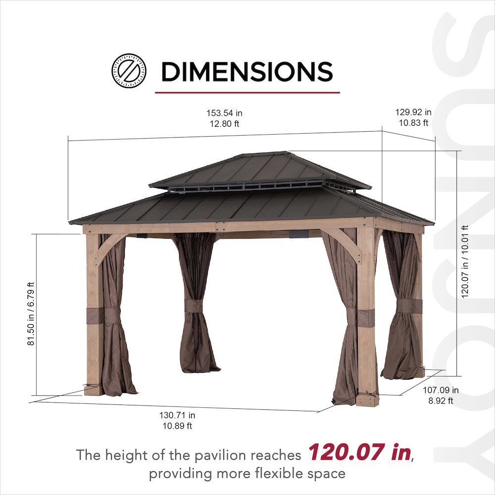 13 ft. x 11 ft. Cedar Frame Steel 2-Tier Hardtop Gazebo