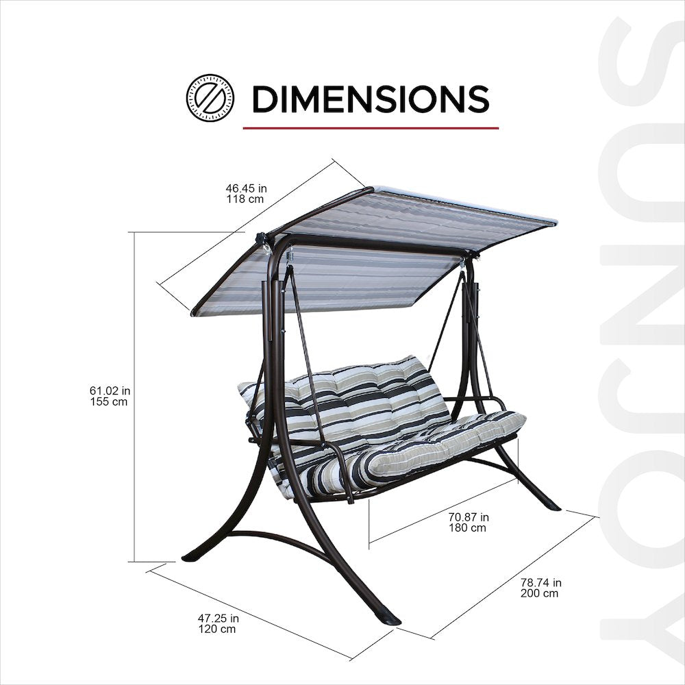 3-Person Deluxe Outdoor Patio Garden Steel Frame Swing
