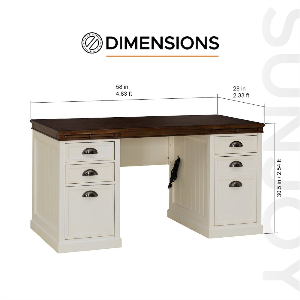 58 in. Richland Double Pedestal Desk, Home Office Computer Desk Work Station