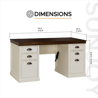 58 in. Richland Double Pedestal Desk, Home Office Computer Desk Work Station