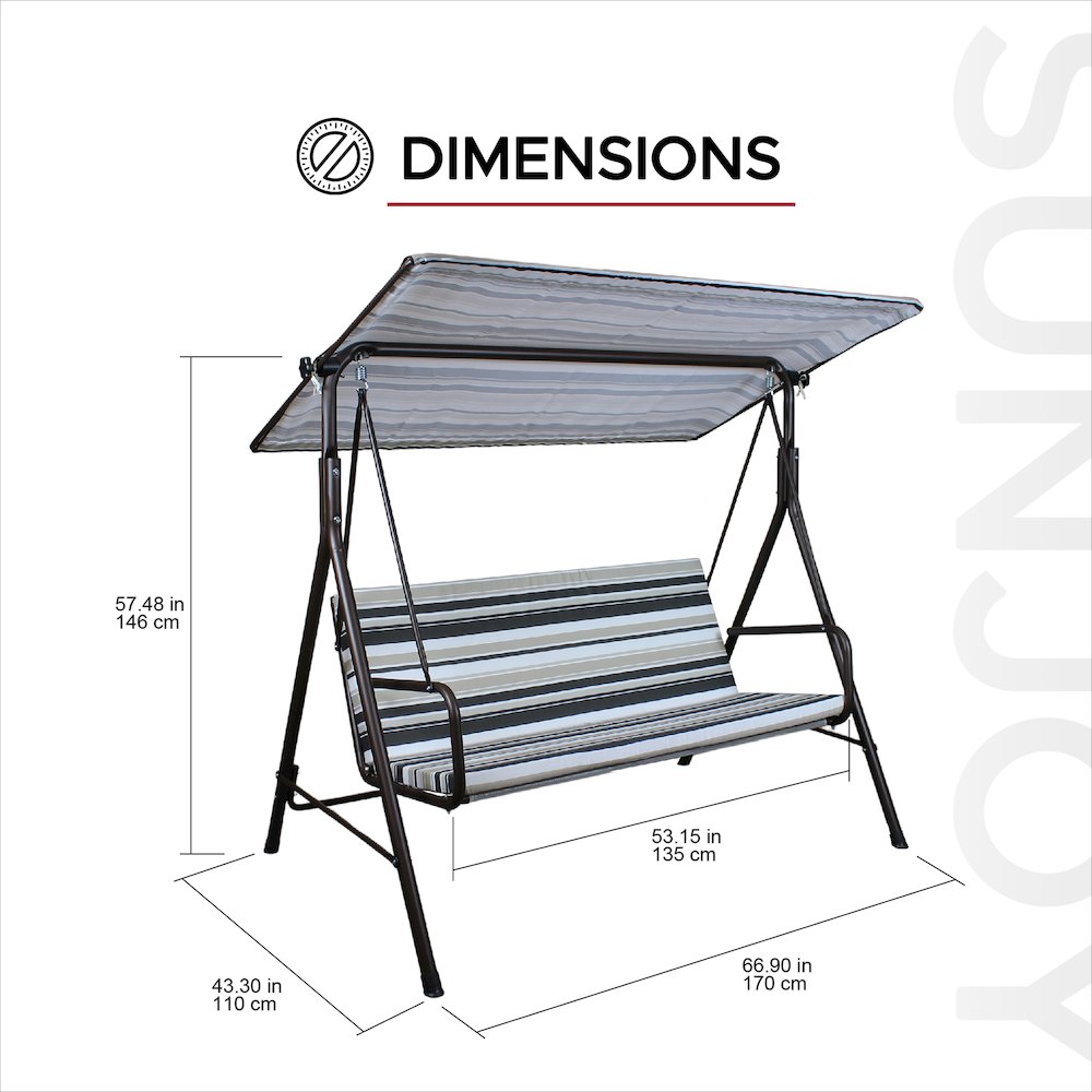 2-Seat Patio Metal Proch Swing With Adjustable Canopy