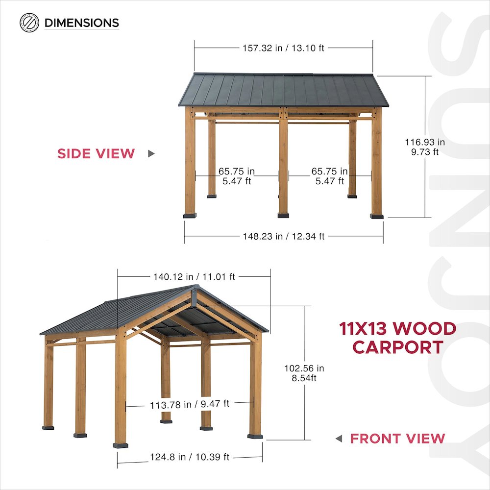 Outdoor Gazebo, Heavy Duty Garage Car Shelter with Powder-Coated Steel Roof