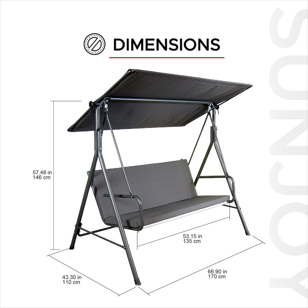 2-Seat Patio Metal Proch Swing With Adjustable Canopy