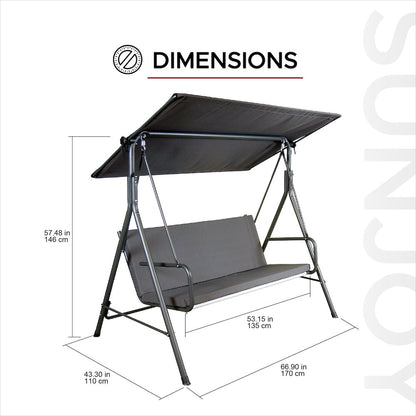 2-Seat Patio Metal Proch Swing With Adjustable Canopy