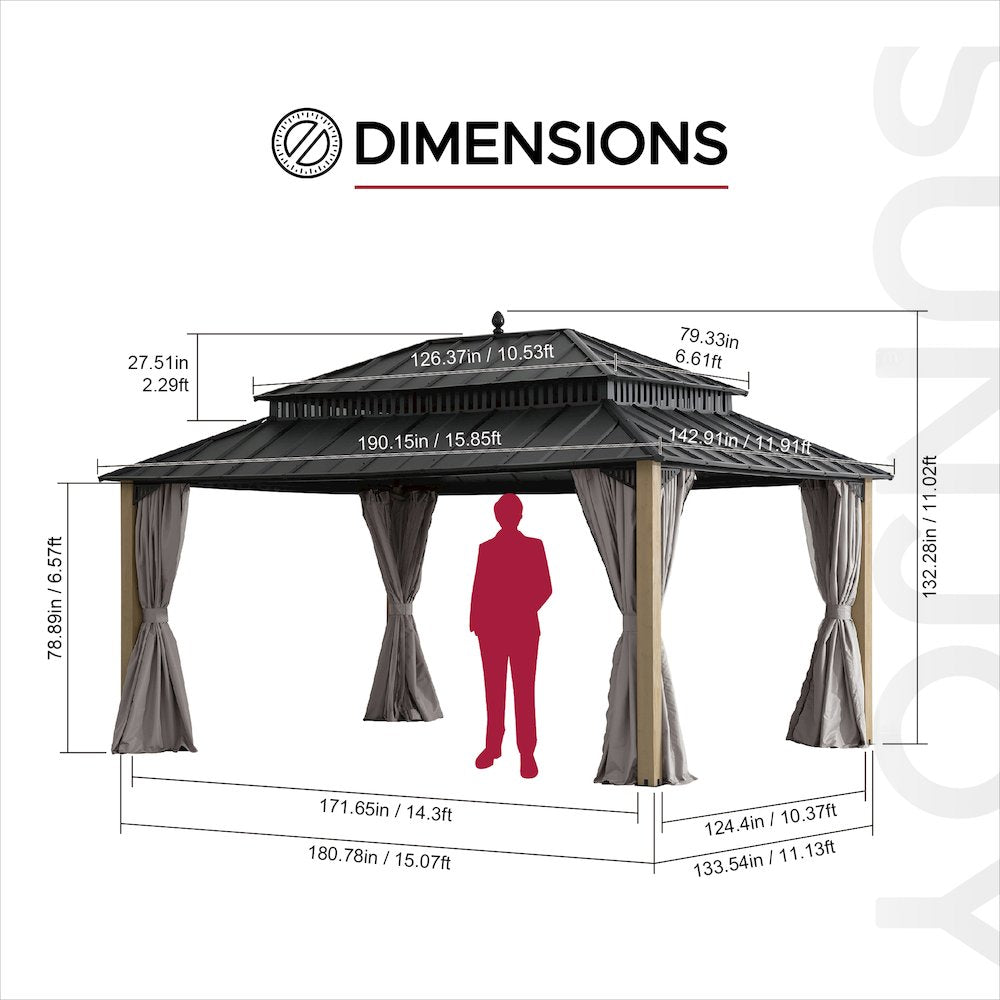 16 ft. x 12 ft. Kingston Extra-Tall, Wide Hardtop Wood Gazebo
