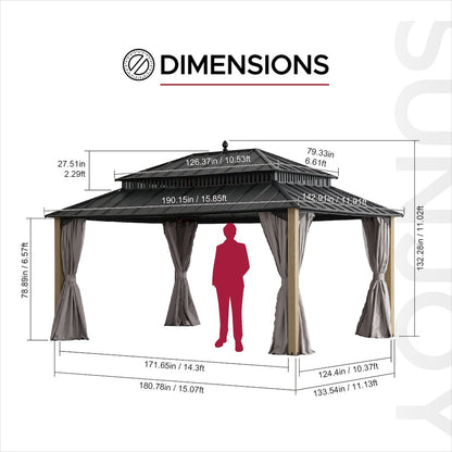 16 ft. x 12 ft. Kingston Extra-Tall, Wide Hardtop Wood Gazebo