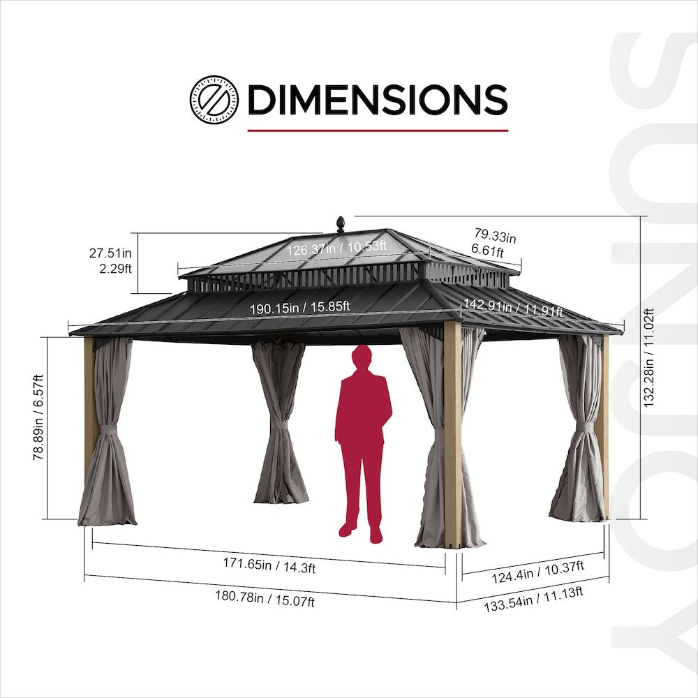 16 ft. x 12 ft. Kingston Extra-Tall, Wide Hardtop Wood Gazebo