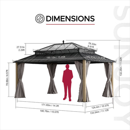 16 ft. x 12 ft. Kingston Extra-Tall, Wide Hardtop Wood Gazebo