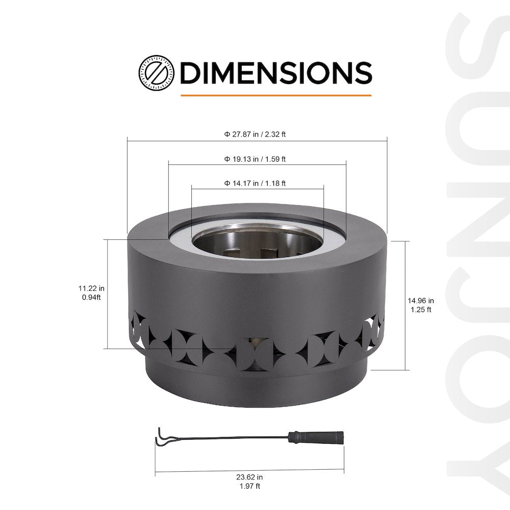 28in.Grey Halton Round Steel Low Smoke Wood Burning Fire Pit in Gray