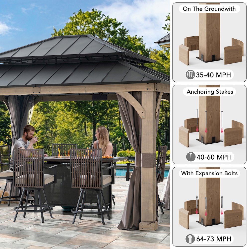 13 ft. x 11 ft. Cedar Frame Steel 2-Tier Hardtop Gazebo