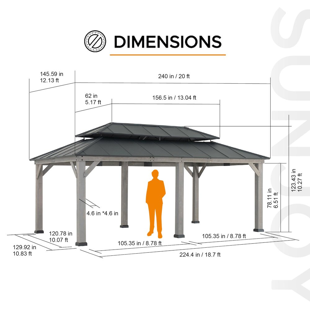 Wood Gazebo, Outdoor Patio Steel Hardtop Gazebo, Cedar Framed Wooden Gazebo