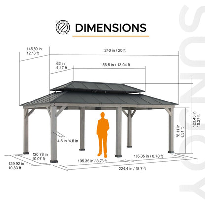 Wood Gazebo, Outdoor Patio Steel Hardtop Gazebo, Cedar Framed Wooden Gazebo