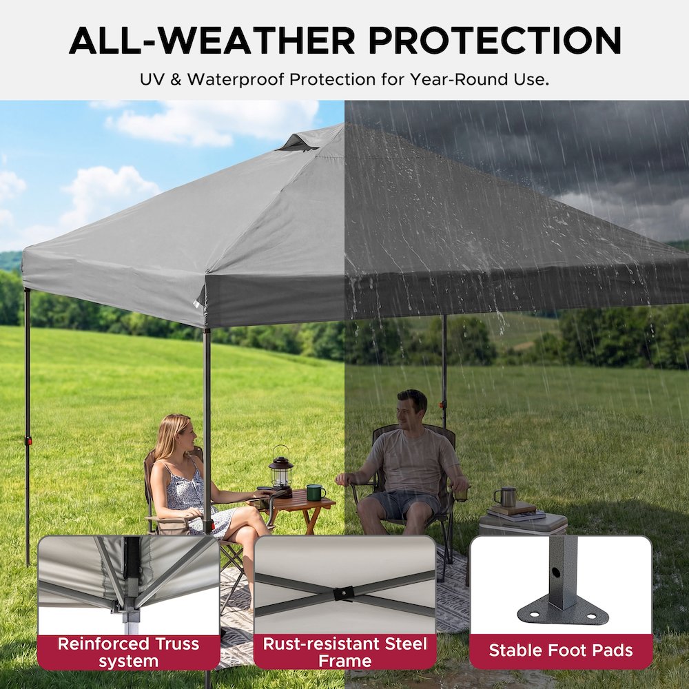 10 ft. x 10 ft. POP UP Gazebo with Detachable LED Light, Gray