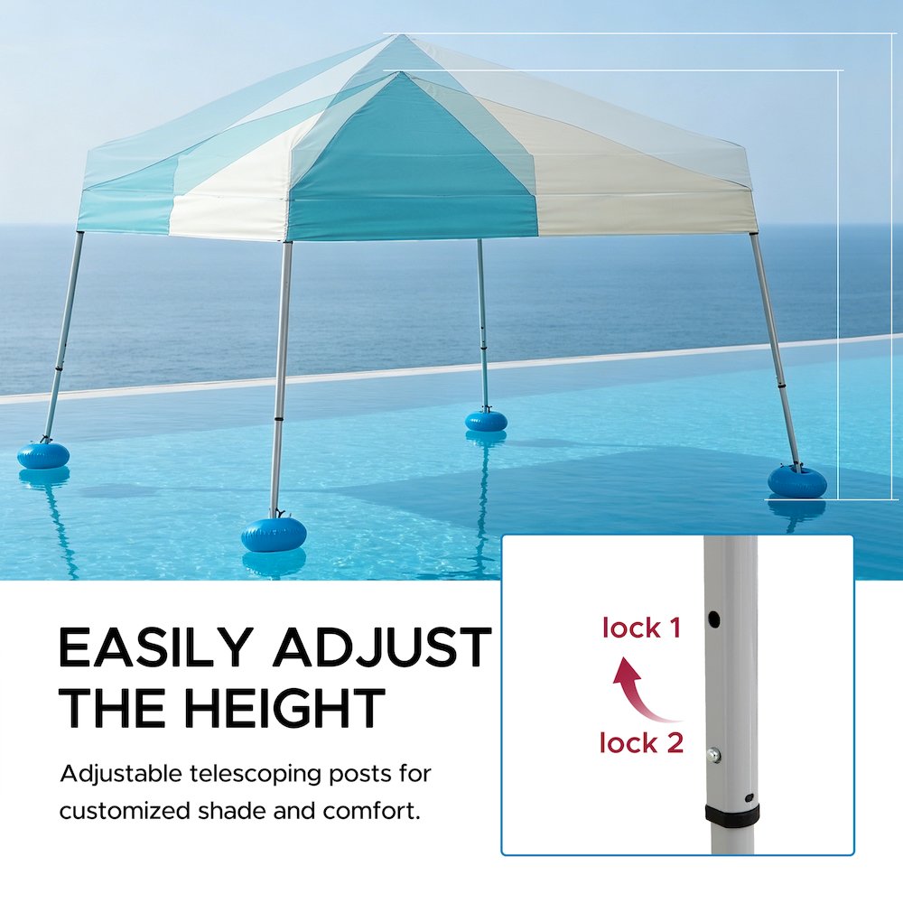 Grey and Light Blue Floating Pool Canopy Pop Up Gazebo & PVC Floats and Air Pump