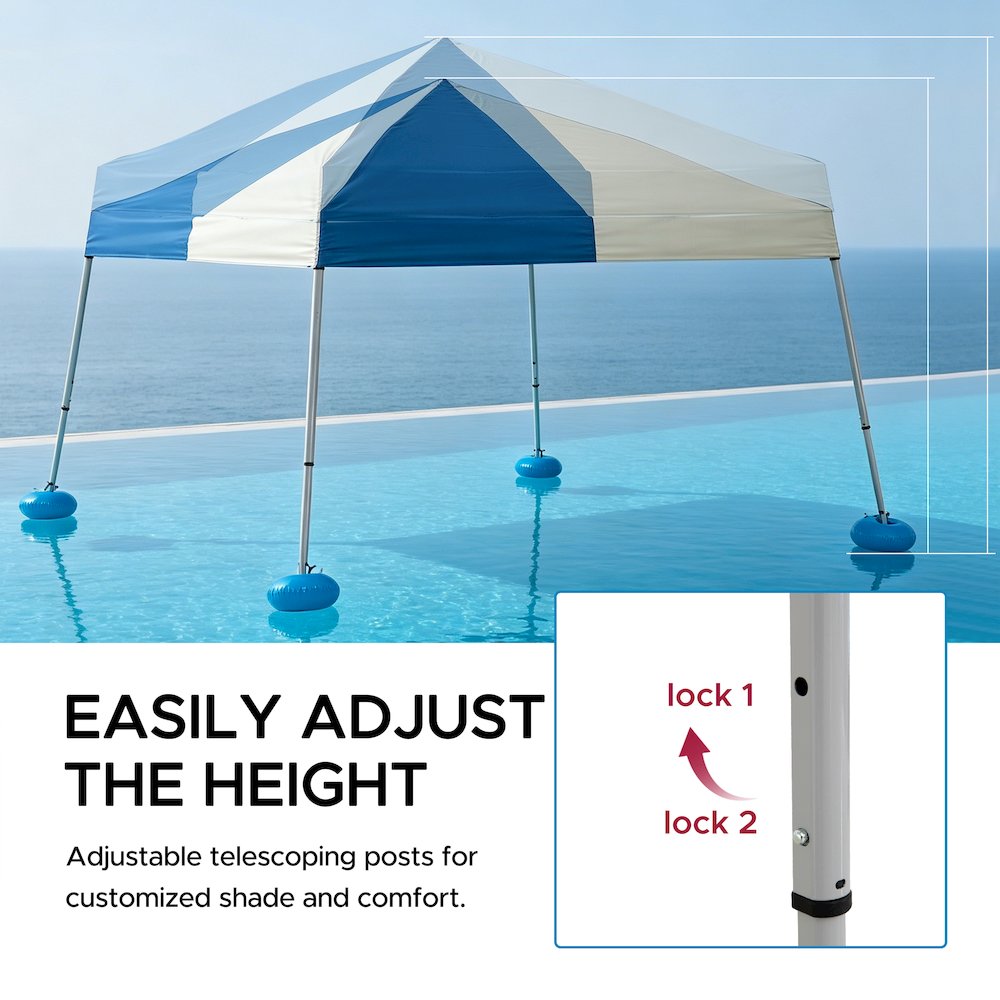 Grey and Navy Floating Pool Canopy Pop Up Gazebo & PVC Floats and Air Pump