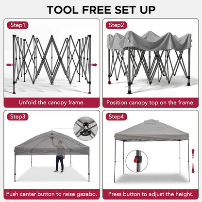 10 ft. x 10 ft. POP UP Gazebo with Detachable LED Light, Gray
