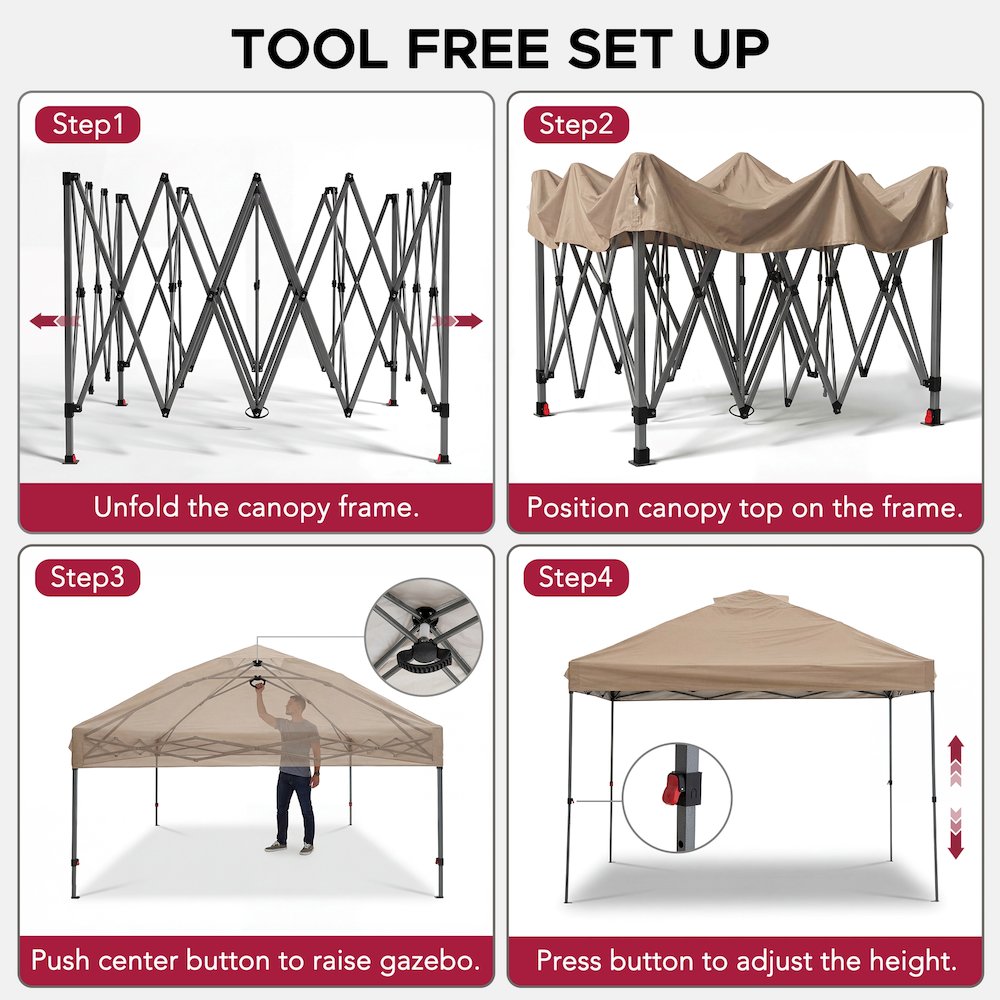 10 ft. x 10 ft. POP UP Gazebo with Detachable LED Light, Taupe
