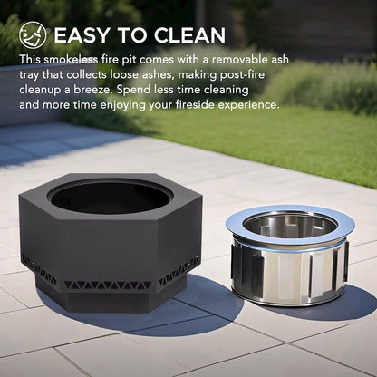 28in. Grey Hexagonal Stainless Steel Low Smoke Wood Burning Fire Pit