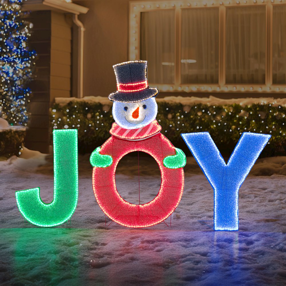 Sunjoy 48" LED Lighted Joyous Snowman Holiday Outdoor Christmas Decoration Set