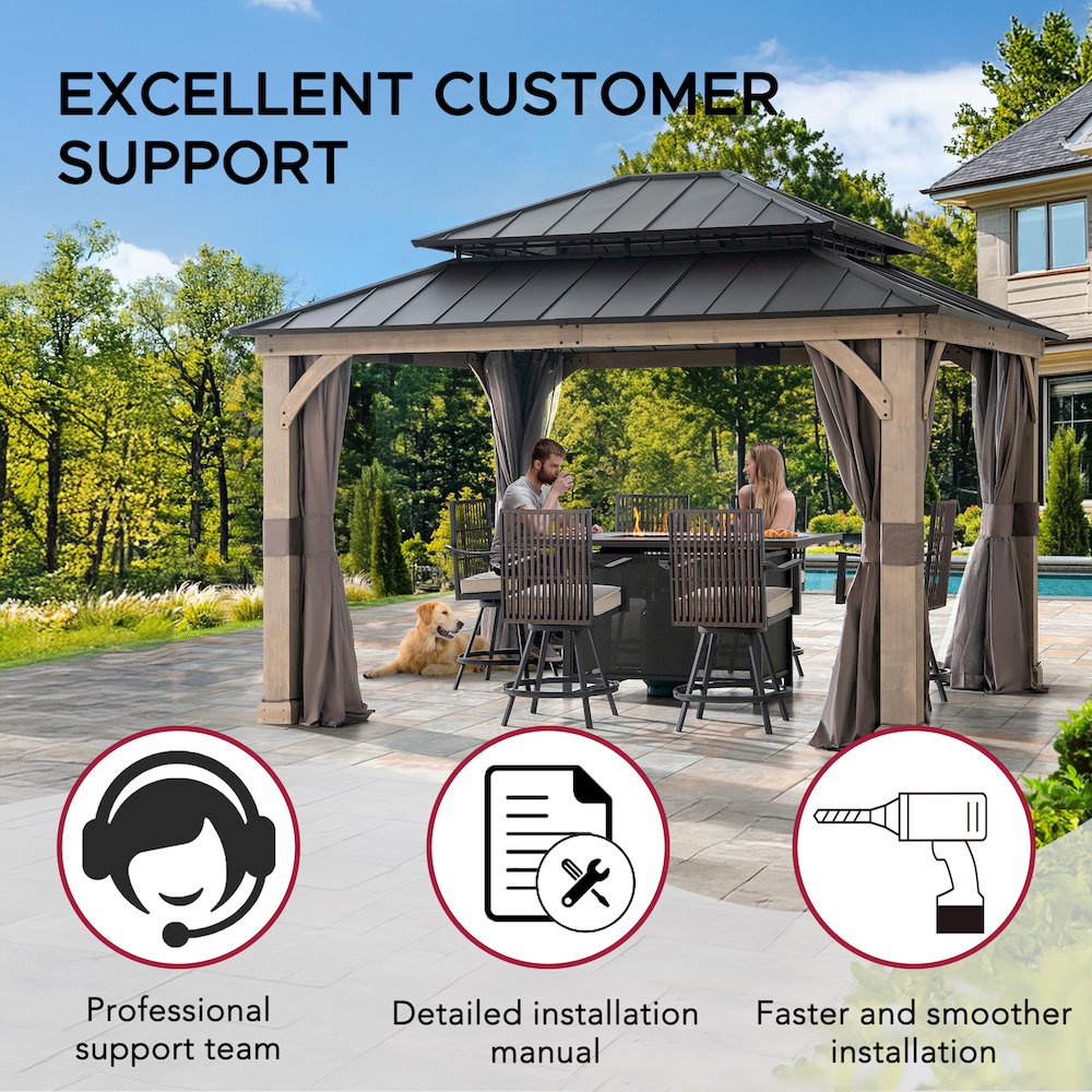 13 ft. x 11 ft. Cedar Frame Steel 2-Tier Hardtop Gazebo