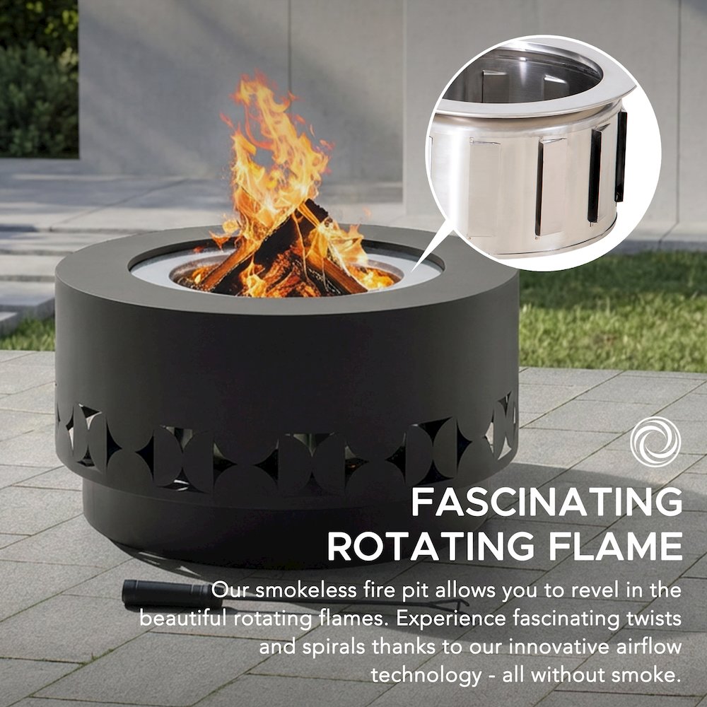 28in.Grey Halton Round Steel Low Smoke Wood Burning Fire Pit in Gray