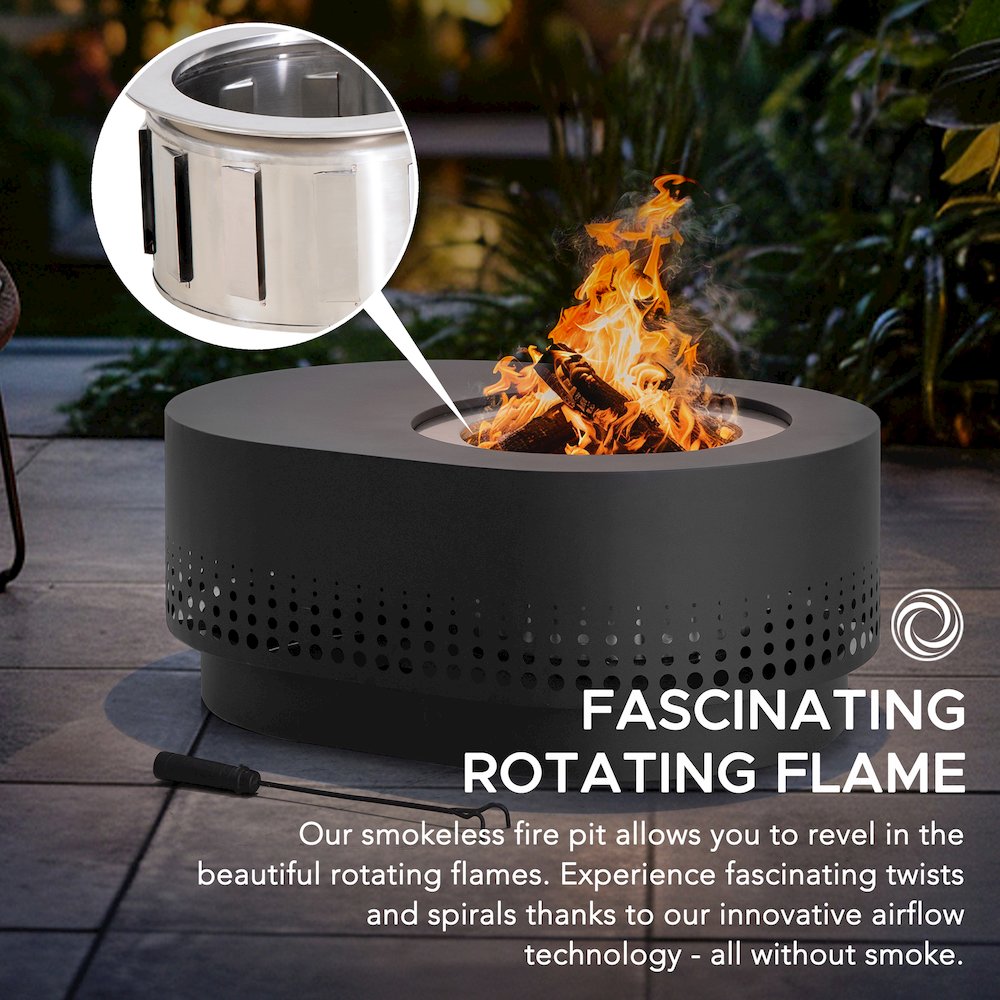 38in. Grey Halton Oval Steel Low Smoke Wood Burning Fire Pit in Gray