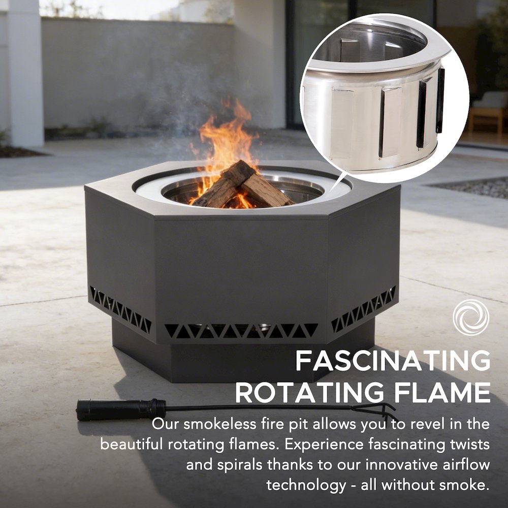 28in. Grey Hexagonal Stainless Steel Low Smoke Wood Burning Fire Pit