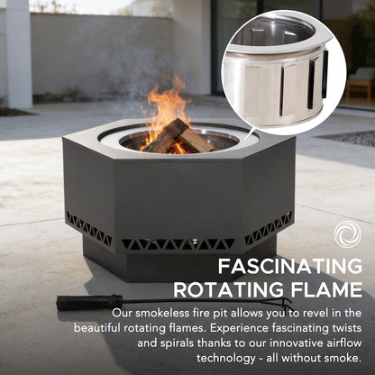 28in. Grey Hexagonal Stainless Steel Low Smoke Wood Burning Fire Pit