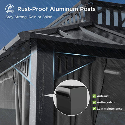 16 ft x 12 ft Hardtop Gazebo, Steel & PC Roof, Gray Woodgrain Aluminum