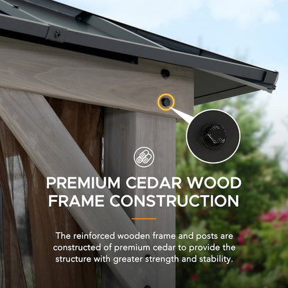 10 ft. x 12 ft. Cedar Wood Gazebo with Galvanized Steel Roof - Gray