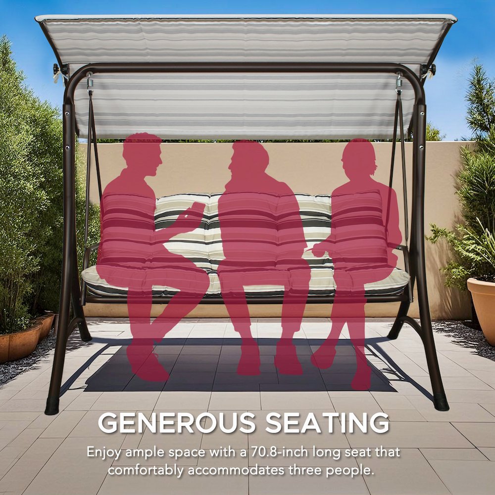 3-Person Deluxe Outdoor Patio Garden Steel Frame Swing