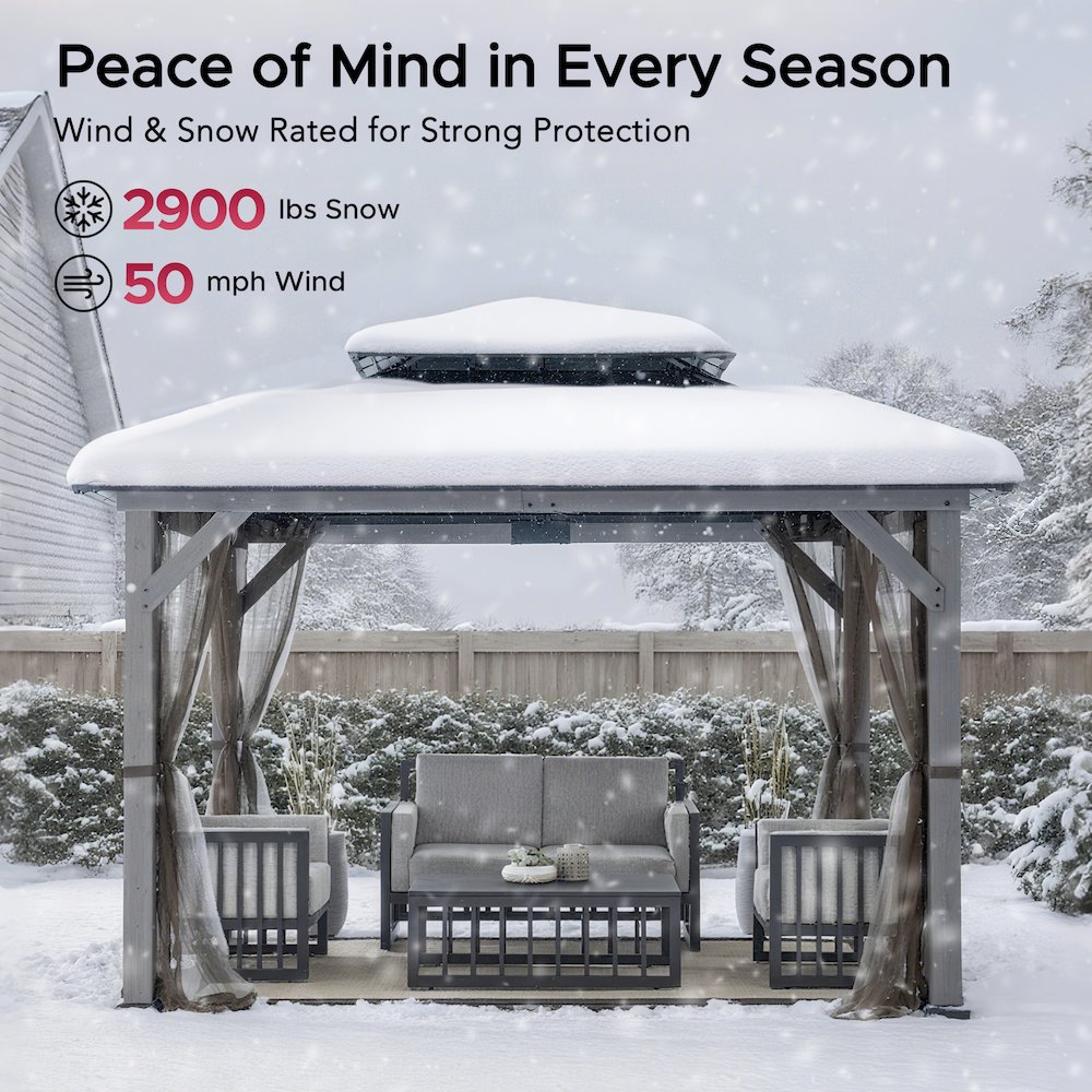 10 ft. x 12 ft. Cedar Wood Gazebo with Galvanized Steel Roof - Gray